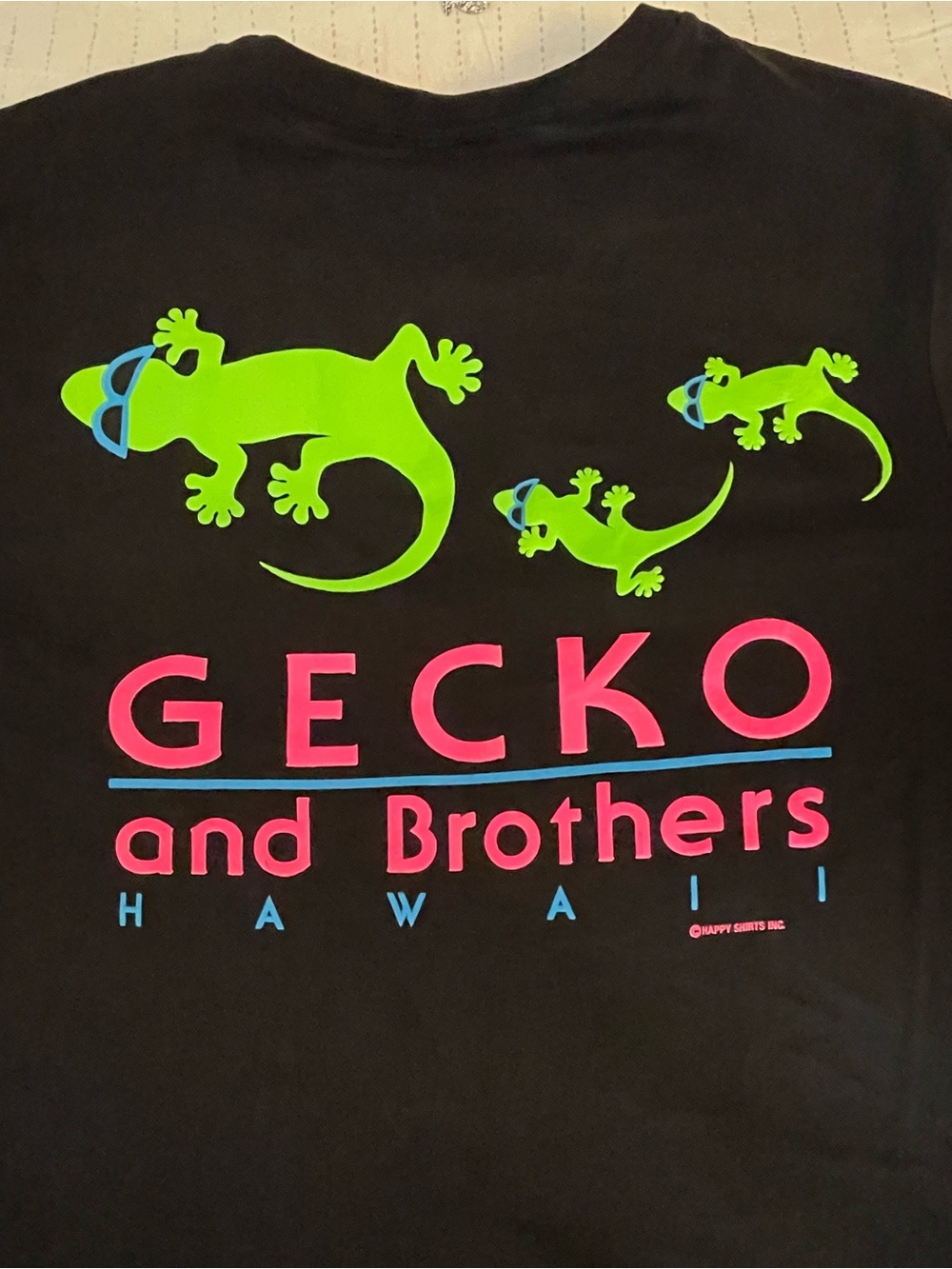 Gecko Hawaii Surfari T-Shirt Black Neon Geckos Mens M Vintage NWT